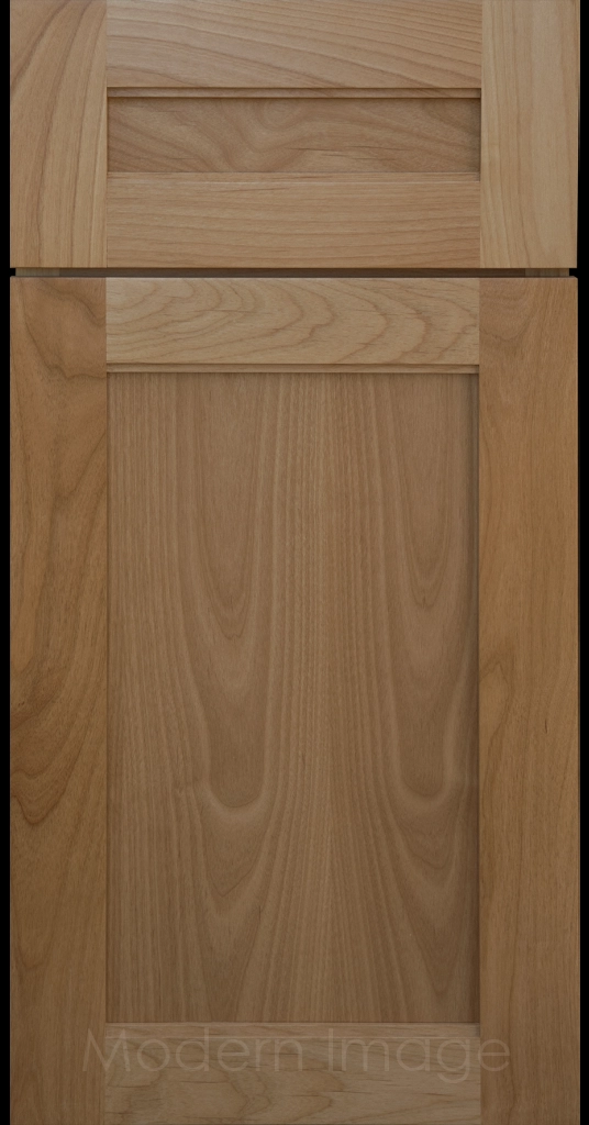 Destin shaker cabinet in Honey Stain featuring ledge detail and vertical joints around a recessed center panel.